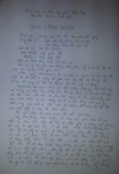 Tường trình của cô Phượng gửi cơ quan chức năng