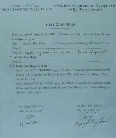 Hơn 2 năm sau ngày UBND thị xã Từ Sơn ký Quyết đinh 246A