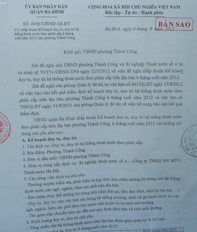 UBND phường Thành Công làm rõ nội dung khiếu nại ở nhà D4 - 1 Kế hoạch duy tu, bảo dưỡng hệ thống thoát nước được quận Ba Đình phê duyệt