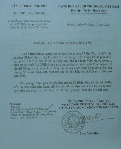 Hàng chục hộ dân "chìm" trong sợ hãi, phường Nhân Chính vẫn "tỉnh bơ" - 3 Công văn chỉ đạo giải quyết của Văn phòng Chính phủ