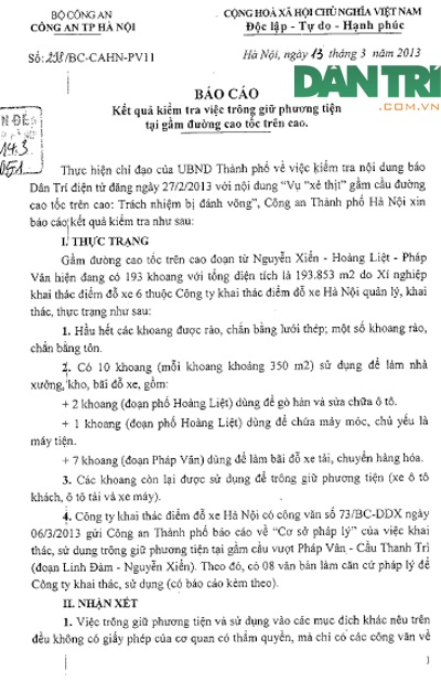 Văn bản báo cáo UBND TP. Hà Nội của Giám đốc Công an Thành phố