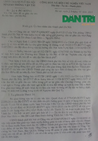 Báo cáo của Sở GTVT Hà Nội gửi UBND TP. Hà Nội về hiện trạng sử dụng gầm cầu