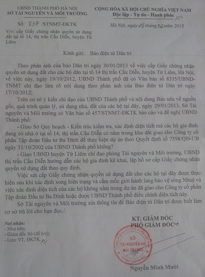 Người dân Từ Liêm vẫn "quay cuồng" trong cơn ác mộng mang tên "sổ đỏ" - 1 Văn bản kiến nghị kiểm tra và xác định lại hiện trạng các hộ dân đang sử dụng của Sở TN&MT