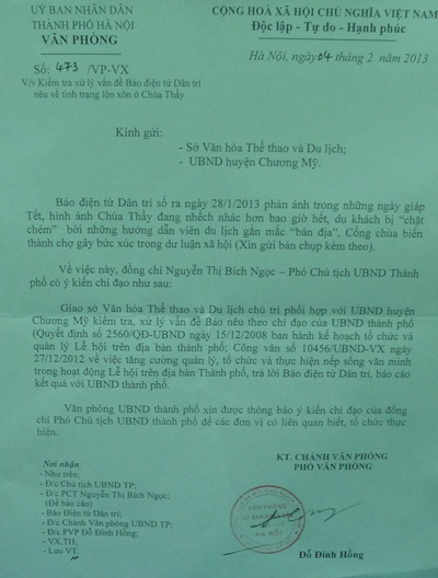 Văn bản số 473 ngày 4/2/2013 với nội dung chỉ đạo sai địa chỉ