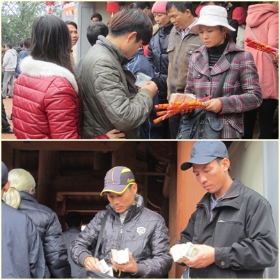 Những hình ảnh đẹp và không đẹp tại Hội Lim - 3 Dịch vụ bán hương, đổi tiền “trực” sẵn ở lối vào chùa