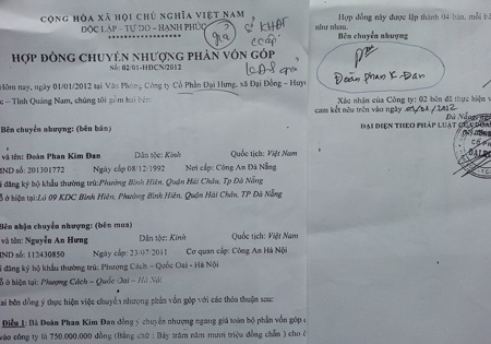 Hơn 8 tỷ đồng tiền cổ phần tự dưng “bốc hơi” ở Công ty Đại Hưng - 3 Hợp đồng chuyển nhượng cổ phần có chữ ký của người bán mà bà Đan khẳng định không phải của mình