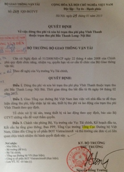 Thủ tướng chưa thông qua đề xuất “xóa sổ” trạm thu phí Bắc Thăng Long - Nội Bài - 5 Văn bản chỉ đạo ban hành ngày 28/12/2012 của Thủ tướng Chính phủ