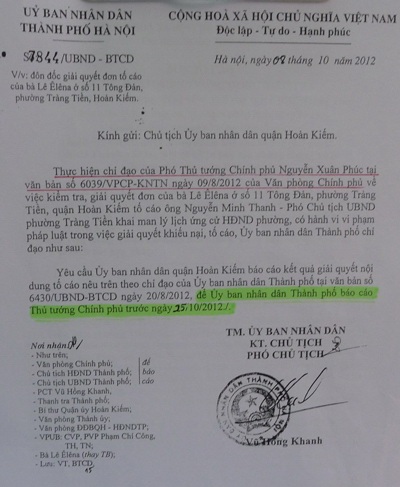 Yêu cầu làm rõ đơn tố cáo của công dân tại số 11A phố Tông Đản - 4 Văn bản chỉ đạo của UBND TP. Hà Nội bị rơi vào im lặng