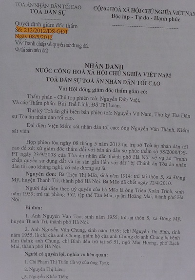 Thanh tra Chính phủ đề nghị giải quyết "kỳ án" ở xã Đông Mỹ - 4 Quyết định kháng nghị bản án phúc thẩm số 58/2008/DSPT có thể tạo ra tiền lệ xấu