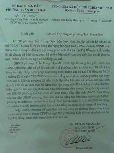 UBND phường Trần Hưng Đạo "chào thua" vụ lấn chiếm lối đi chung - 2 Văn bản đốc thúc tăng cường công tác kiểm tra của Phó Chủ tịch Phạm Sơn Hà