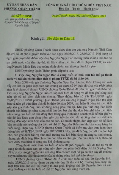 Phường Quán Thánh giải trình những sai phạm tồn tại ở 20 Nguyễn Biểu - 2 Văn