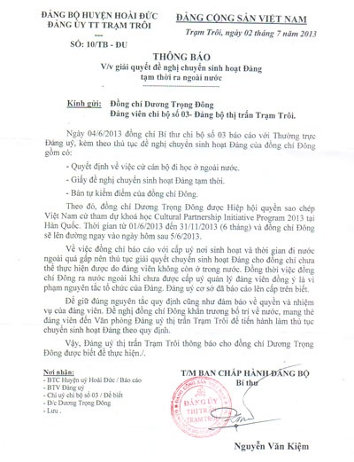 Đảng ủy thị trấn Trạm Trôi gây khó khăn cho đảng viên chống tiêu cực? - 1 Văn bản của Đảng bộ thị trấn Trạm Trôi ban hành bị tố có nhiều điểm khuất tất