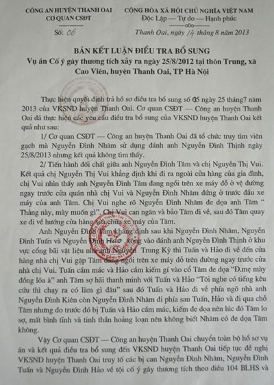 TAND huyện Thanh Oai yêu cầu làm rõ 10 vấn đề trong vụ án tại xã Cao Viên