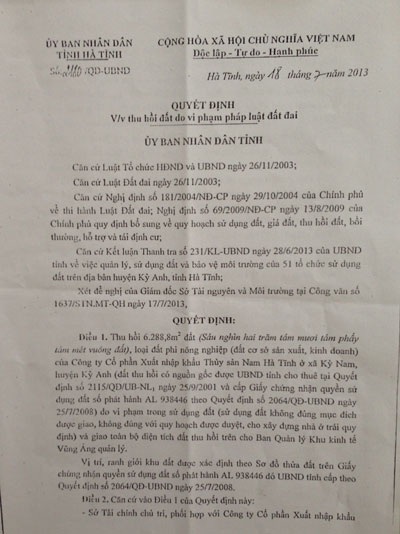 Vụ 1000 lao động kêu cứu: Phê bình Trưởng Ban Quản lý Khu kinh tế Vũng Áng - 4 Quyết định 2180 của UBND tỉnh Hà Tĩnh đi ngược mọi ý kiến chỉ đạo