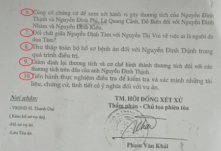 TAND huyện Thanh Oai yêu cầu làm rõ 10 vấn đề trong vụ án tại xã Cao Viên