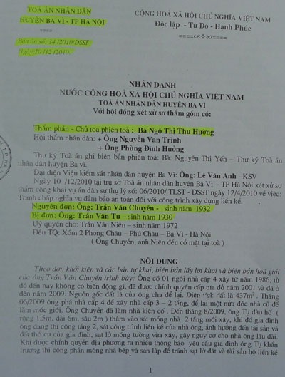 Công dân kháng nghị 2 bản án có dấu hiệu oan khuất ở huyện Ba Vì - 2 Bản án thiếu khách quan của TAND huyện Ba Vì đẩy gia đình ông Tụ vào bi kịch