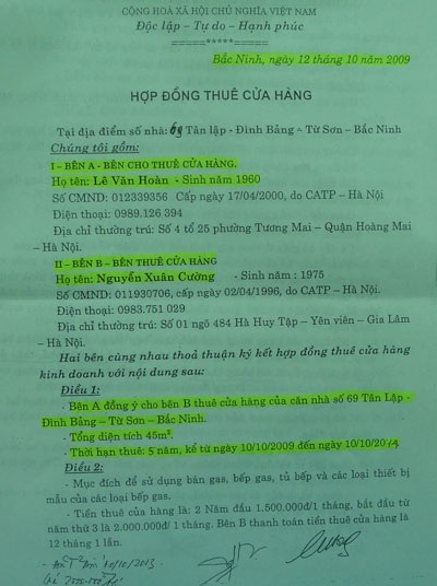 Công an Bắc Ninh yêu cầu điều tra vụ phá nhà, gây thương tích ở TX Từ Sơn - 3 Hợp đồng thuê nhà ông Cường ký với ông Lê Văn Hoàn