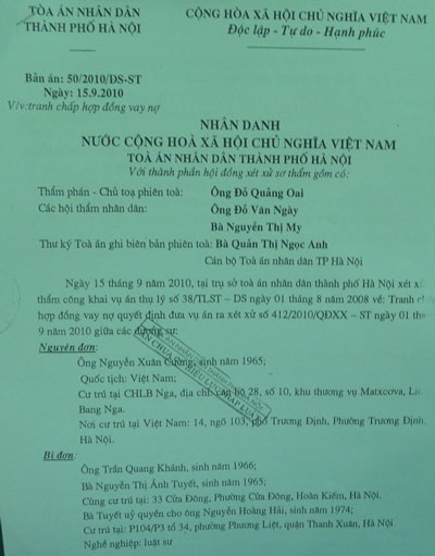 Kháng nghị bản án có dấu hiệu bất thường của Tòa án Hà Nội - 3 Bản án sơ thẩm năm 2010 của Tòa án TP. Hà Nội