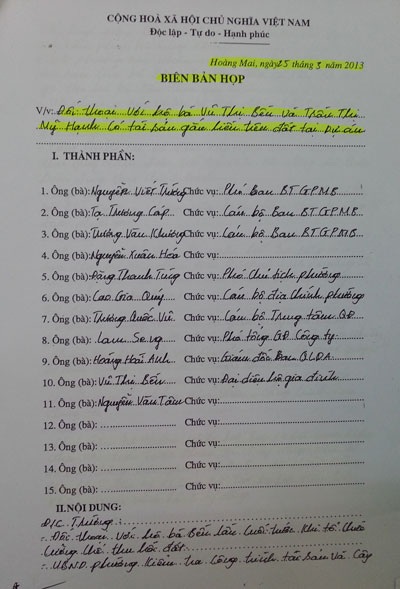 Hủy bỏ quyết định trái pháp luật của UBND quận Hoàng Mai - 4 Các hộ dân đều xác nhận việc chuyển nhượng đất cho bà Vũ Thị Bền, mặt khác