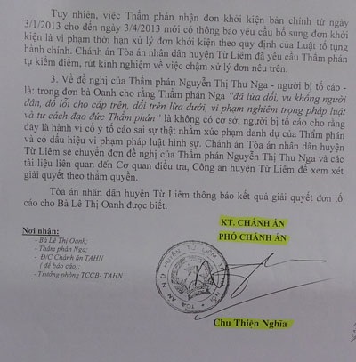 Công dân “tố” Tòa án Từ Liêm giải quyết khiếu nại trái pháp luật - 5 Bà Oanh cho rằng nội dung Thông báo kết luận giải quyết khiếu nại