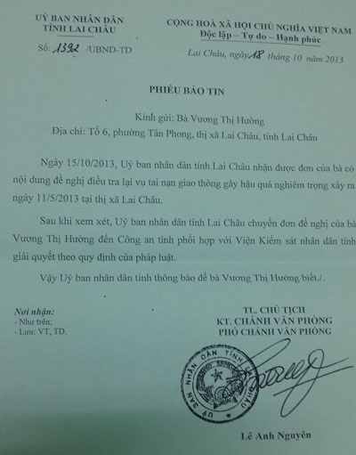Viện KSND tỉnh Lai Châu chỉ đạo điều tra vụ tai nạn làm 2 người chết - 2 Văn bản chỉ đạo của UBND tỉnh Lai Châu