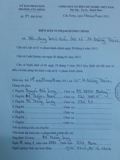 Phường Cửa Đông “giải trình” việc xử lý vi phạm xây dựng ở Đường Thành - 3 Biên bản vi phạm hành chính tại 14 Đường Thành