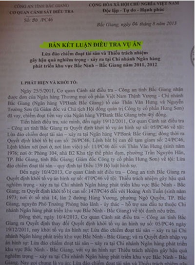 Công dân ngày ngày đội đơn kêu oan ở Bắc Giang - 2 Bản kết luận điều tra vụ án Công an tỉnh Bắc Giang