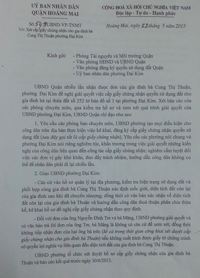 Văn bản chỉ đạo của UBND quận Hoàng Mai bị cấp dưới bỏ quên