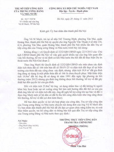 Thanh tra Chính phủ đề nghị làm rõ vụ thu hồi đất ở phường Tân Mai - 1 Văn bản đề nghị xem xét, giải quyết của Thanh tra Chính phủ