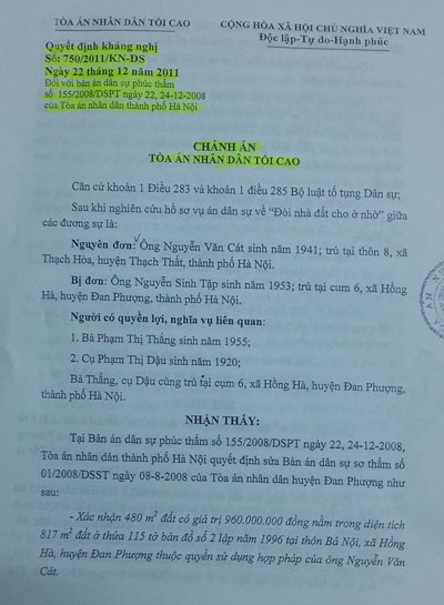 Ông Cát cho rằng Quyết định kháng nghị của Tòa tối cao có dấu hiệu bất thường