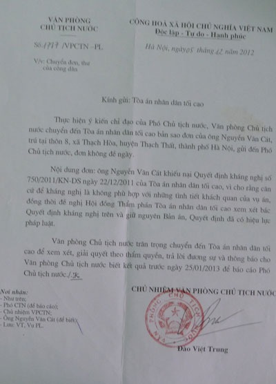 Văn bản truyền đạt ý kiến chỉ đạo của Phó Chủ tịch nước Nguyễn Thị Doan