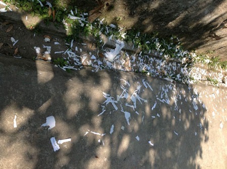 Xác pháo (tự làm) vẫn phủ trắng ngõ xóm sáng mồng 1 tết ở Tứ Kỳ. (Ảnh do độc giả cung cấp)