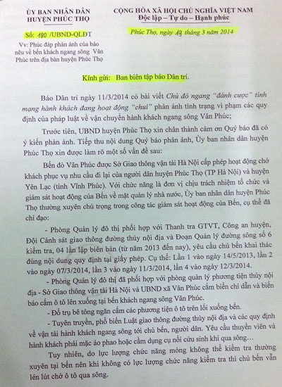 “Phớt lờ” cảnh báo, Sở GTVT Hà Nội tái cấp phép cho bến đò vi phạm - 3 Công văn của huyện Phúc Thọ đã chỉ rõ những vi phạm của bến đò