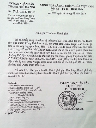 Bài 3: TP Hà Nội chỉ đạo làm rõ “nghi án” Giấy phép xây dựng giả - 2 Văn bản chỉ đạo Thanh tra Thành phố vào cuộc rà soát, kết luận vụ việc