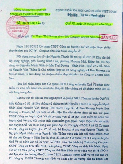 Bài 2: Đề nghị điều tra dấu hiệu chiếm đoạt tài sản ở hợp tác xã Đan Phượng - 2 Công an huyện Quế Võ nhận định tố cáo của bà Hương không có cơ sở