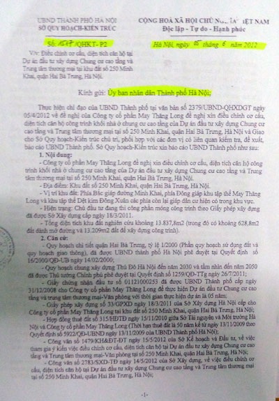 Chủ đầu tư Thăng Long Garden bị “tố” xây dựng nhiều hạng mục không phép - 3 Công văn của Sở Quy hoạch Kiến trúc đề nghị không làm tăng dân số cơ học khu dự án