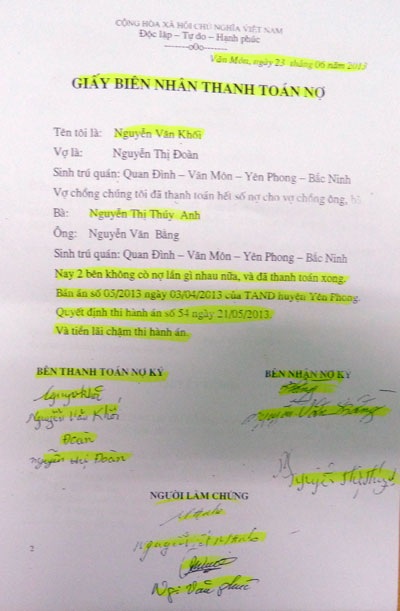 Bắc Ninh: Nguy cơ "tan cửa nát nhà" vì quyết định khó hiểu của cơ quan thi hành án - 2 Bên được thi hành bản án số 05 xác nhận việc ông Khối đã thực hiện xong nghĩa vụ tài chính
