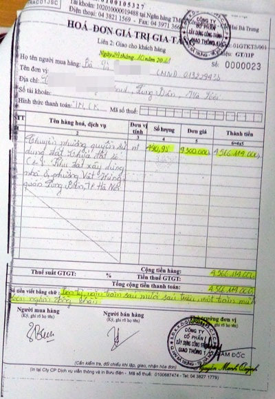 Bài 3: “Giám đốc sử dụng con dấu sau khi bị cách chức là vi phạm nghiêm trọng” - 3 Giữa hóa đơn xuất và Giấy biên nhận lô đất C1- 8 lệch nhau hơn 10 tỷ đồng