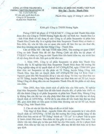 Văn bản kết luận của Công an tỉnh Thanh Hóa