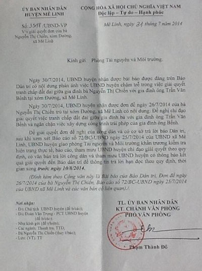 Huyện chỉ đạo "giải cứu" nhà dân bị truy bức, chính quyền xã vẫn “ngó lơ” - 2 Văn bản chỉ đạo kiểm tra, xử lý của UBND huyện Mê Linh
