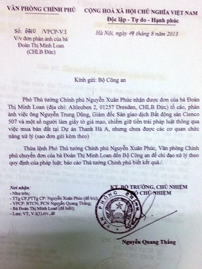 Bài 2: “Cần sớm điều tra dấu hiệu lừa đảo trong vụ bán đất “ảo” khu Thanh Hà” - 3 Văn bản truyền đạt ý kiến chỉ đạo của Phó Thủ tướng Chính phủ Nguyễn Xuân Phúc