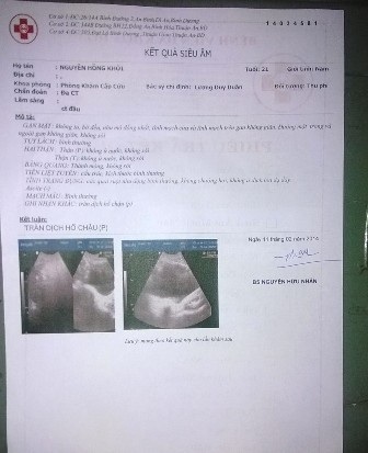 Nhập viện vì đa chấn thương sau khi "làm việc" với công an - 3 Kết quả siêu âm của bệnh viện kết luận nạn nhân bị tràn dịch hố chậu