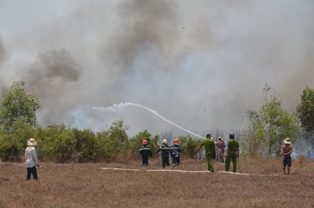 Hiện trường vụ cháy rừng tràm tại ấp 5, xã Vĩnh Lộc B