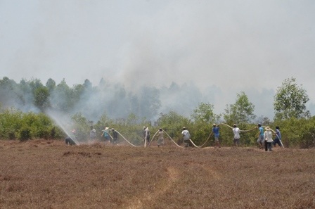 Hàng chục người dân hỗ trợ dập lửa