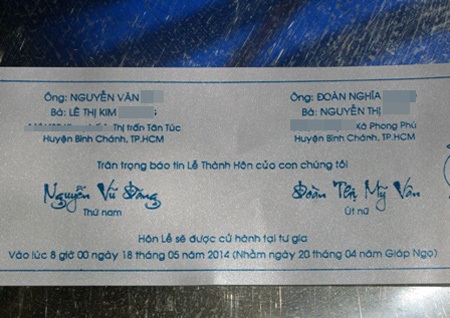 Thiệp cưới của anh Đăng và chị Vân