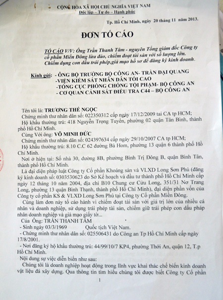 Làm giả hồ sơ, tố cáo ngược nguyên đơn hòng…chạy tội! - 7 Đơn phản ánh của ông Nguyễn Thanh Tịnh gửi đến báo Dân trí