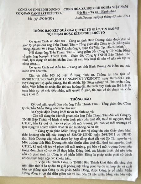 Đơn phản ánh của ông Nguyễn Thanh Tịnh gửi đến báo Dân trí