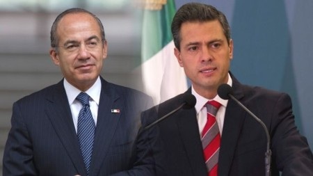 Tổng thống Mexico Pena Nieto (phải) và người tiền nhiệm Calderon