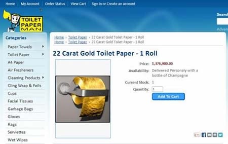“Sốc” với cuộn giấy vệ sinh làm bằng vàng giá 29 tỷ đồng - 1 Cuộn giấy vệ sinh bằng vàng có giá 1,37 triệu USD