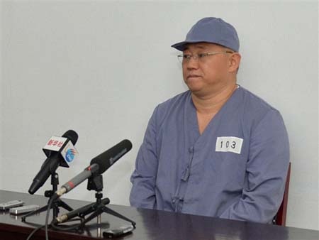 Triều Tiên buộc công dân Mỹ lao động khổ sai 15 năm - 1 Ông Kenneth Bae trong một cuộc họp báo tại Triều Tiê